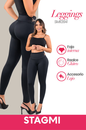 Legging Moldeador Efecto Cuero SMI1394 con Faja Interna y Detalle en Bota