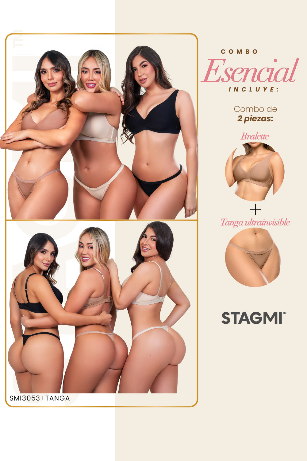 Conjunto bralette y tanga para mujer en USA, ropa interior cómoda
Pantys que realzan y bralette ligero, set íntimo femenino versátil