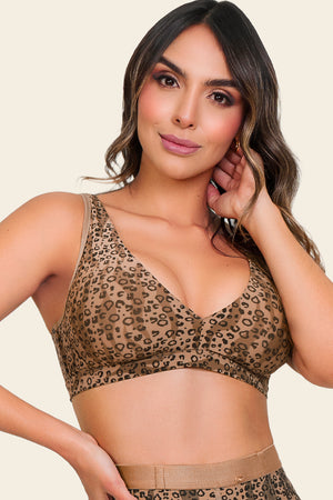 Panty animal print moderno y bralette soporte ligero femenino