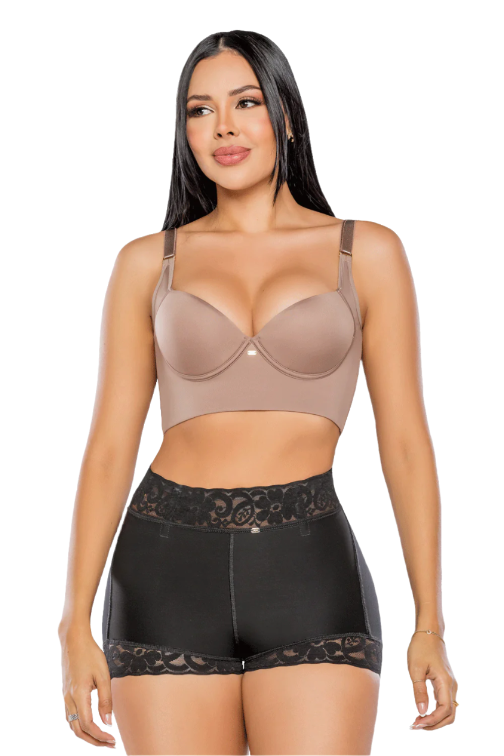 Panty cachetero con efecto lipo, realce de glúteos y compresión en el abdomen bajo. Fabricado con powernet y lycra en los glúteos. color negro