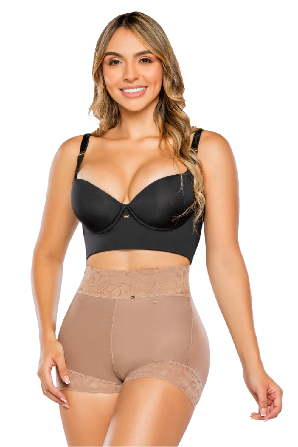 Panty cachetero con efecto lipo, realce de glúteos y compresión en el abdomen bajo. Fabricado con powernet y lycra en los glúteos. color COCOA