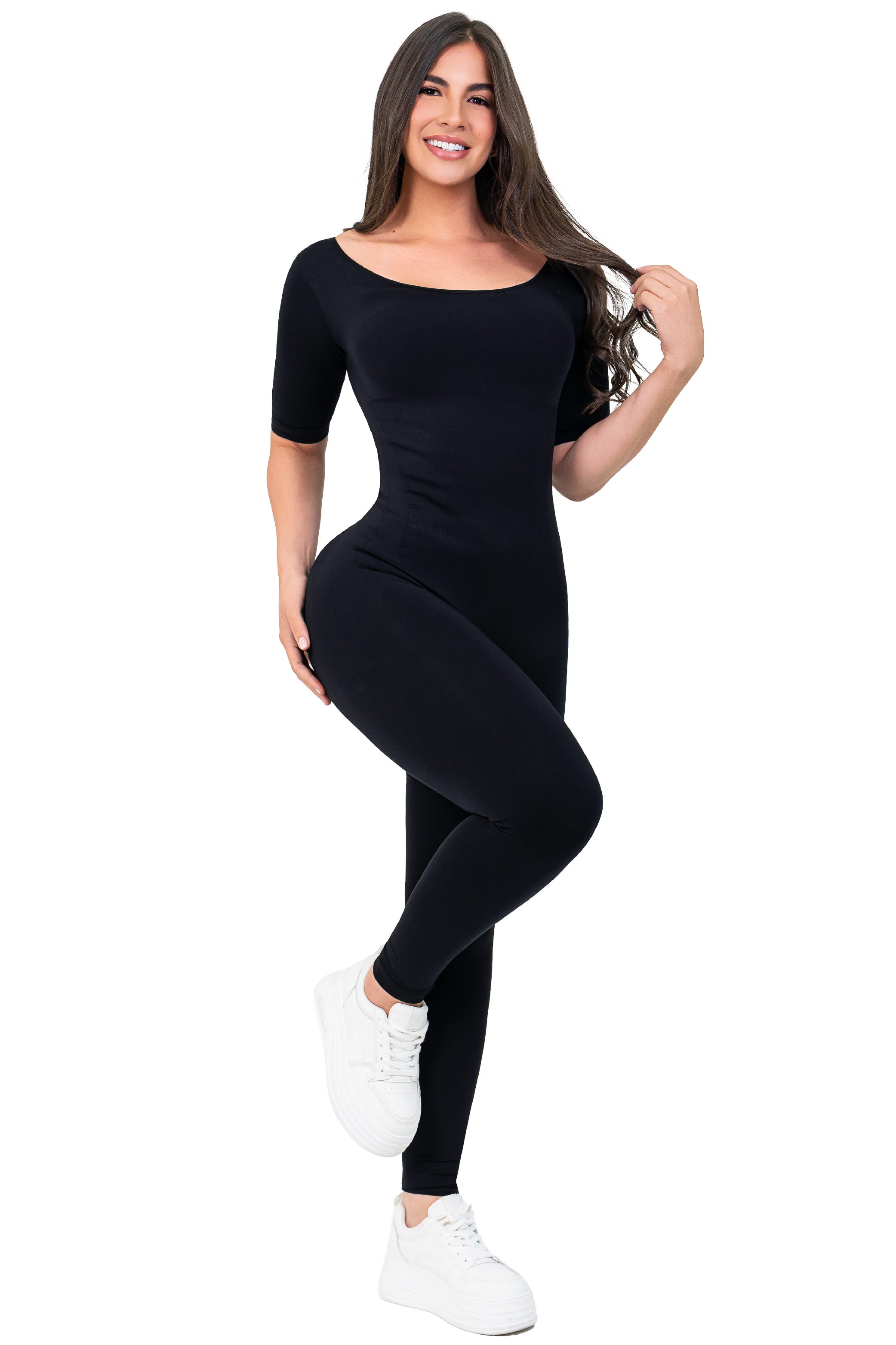 Deportivo seamless al tobillo con manga al codo y control de abdomen