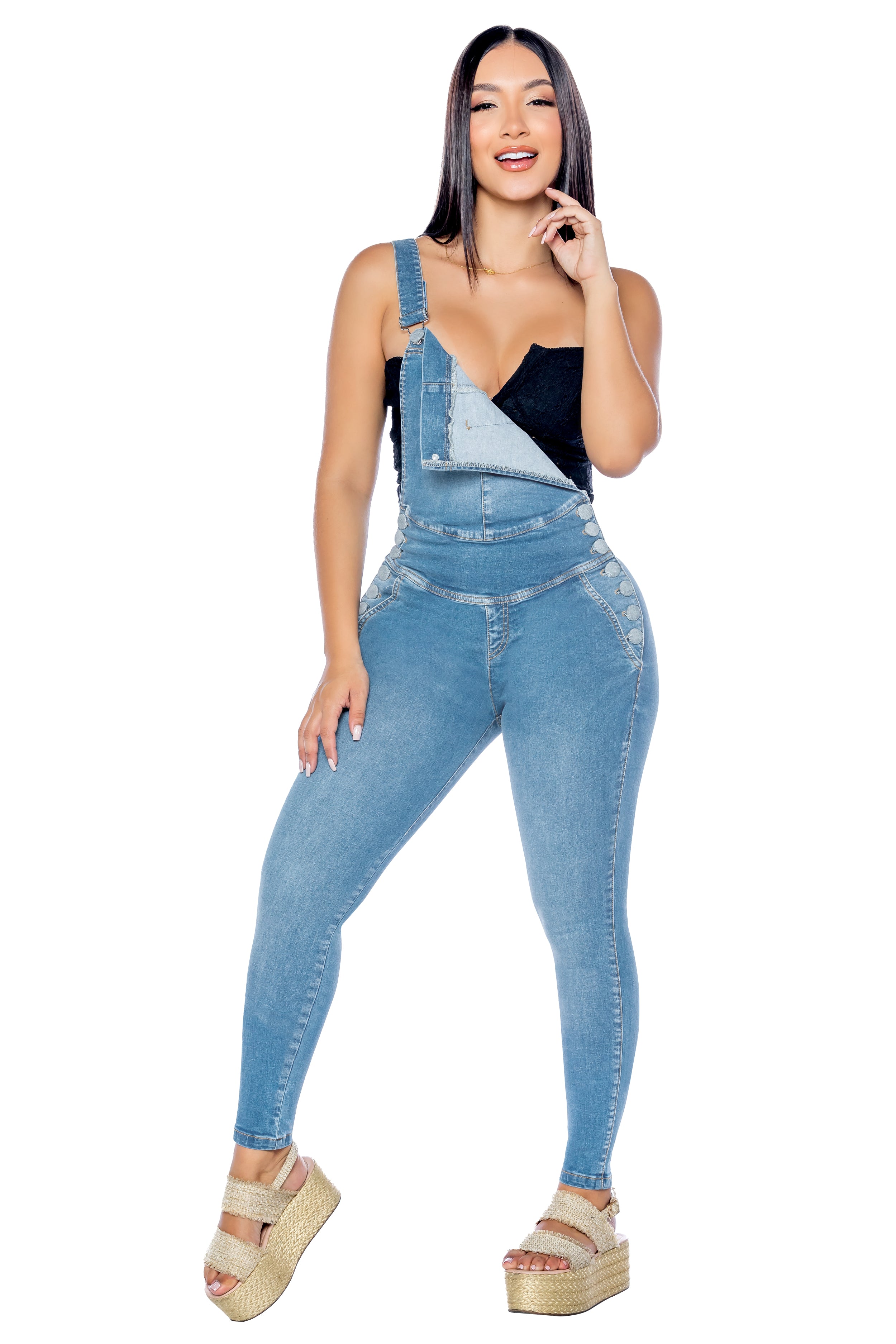 OVERALL SMI3457 – Jean tipo overall skinny con realce y diseño urbano