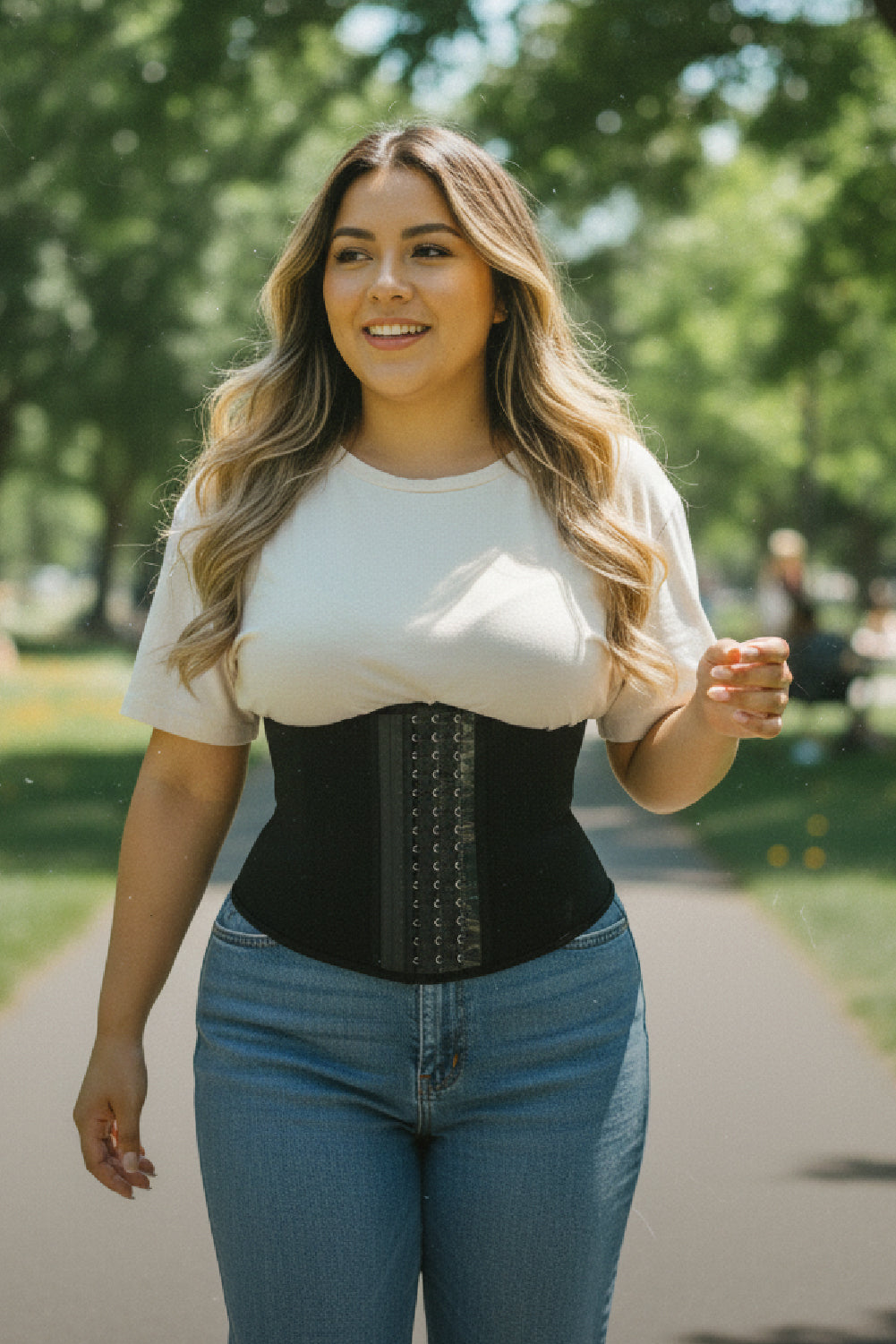 Cinturilla reductora de látex negra para moldear abdomen y cintura
