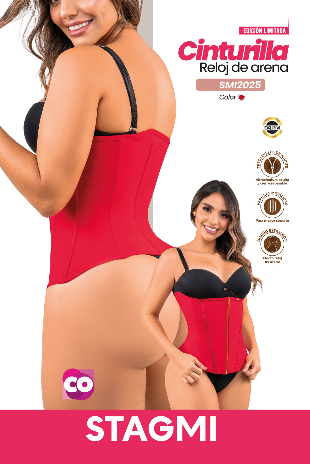 Cinturilla roja doble compresión, faja para mujer moldeadora, cinturilla con varillas, cinturilla edición especial, cinturilla roja realce cintura.