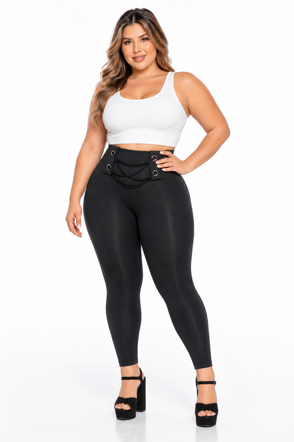 Legging negro de tiro alto STAGMI SMI1358 para mujer, vista posterior con diseño ajustado