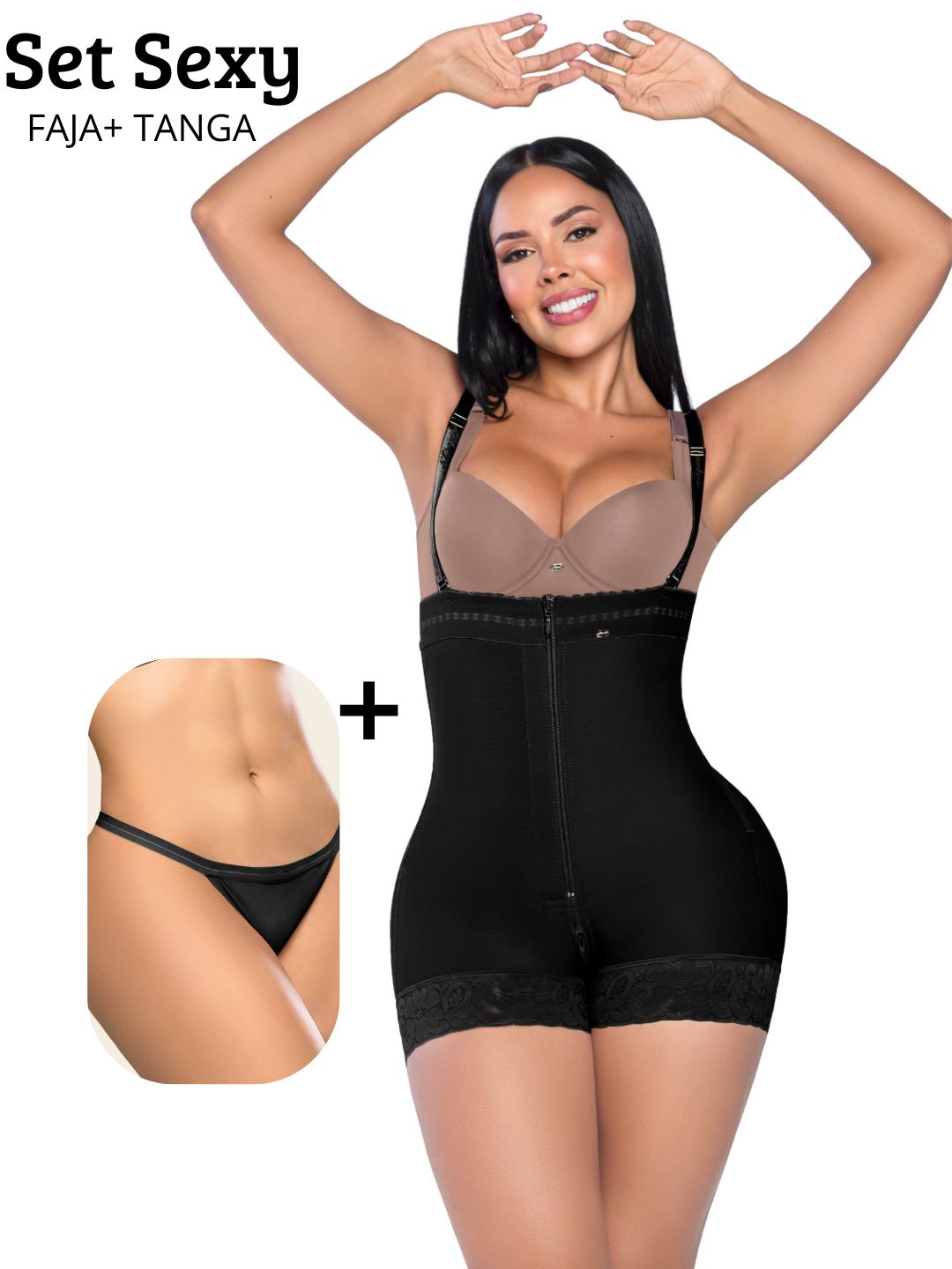 Faja Ultrainvisible strapless Stagmi SMI7151 con cierre frontal, soporte lateral y realce de glúteos – Tanga incluida y cierre perineal
