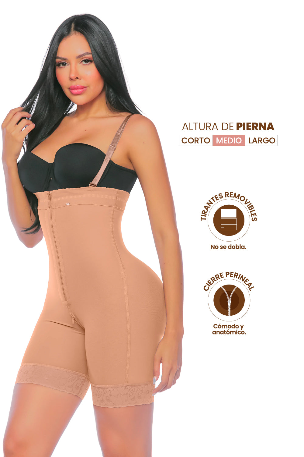 - Faja strapless media pierna SMI7097 con efecto lifting natural
- Vista posterior de faja Ultrainvisible SMI7097 con cierre frontal
- Detalle de tirantes removibles y panty de regalo en SMI7097
