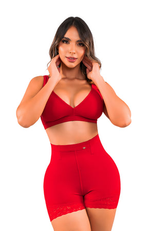 Set shapewear invisible rojo: bralette seamless, dos tangas ultrainvisibles y panty de control suave. Combo de 3 piezas Stagmi