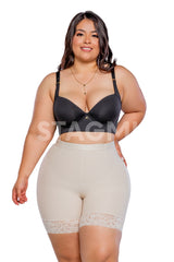 Panty lipo media pierna con triple buttlifting, compresión en abdomen bajo, sin costuras frontales ni traseras. Hecho de powernet y lycra en los glúteos. color beige