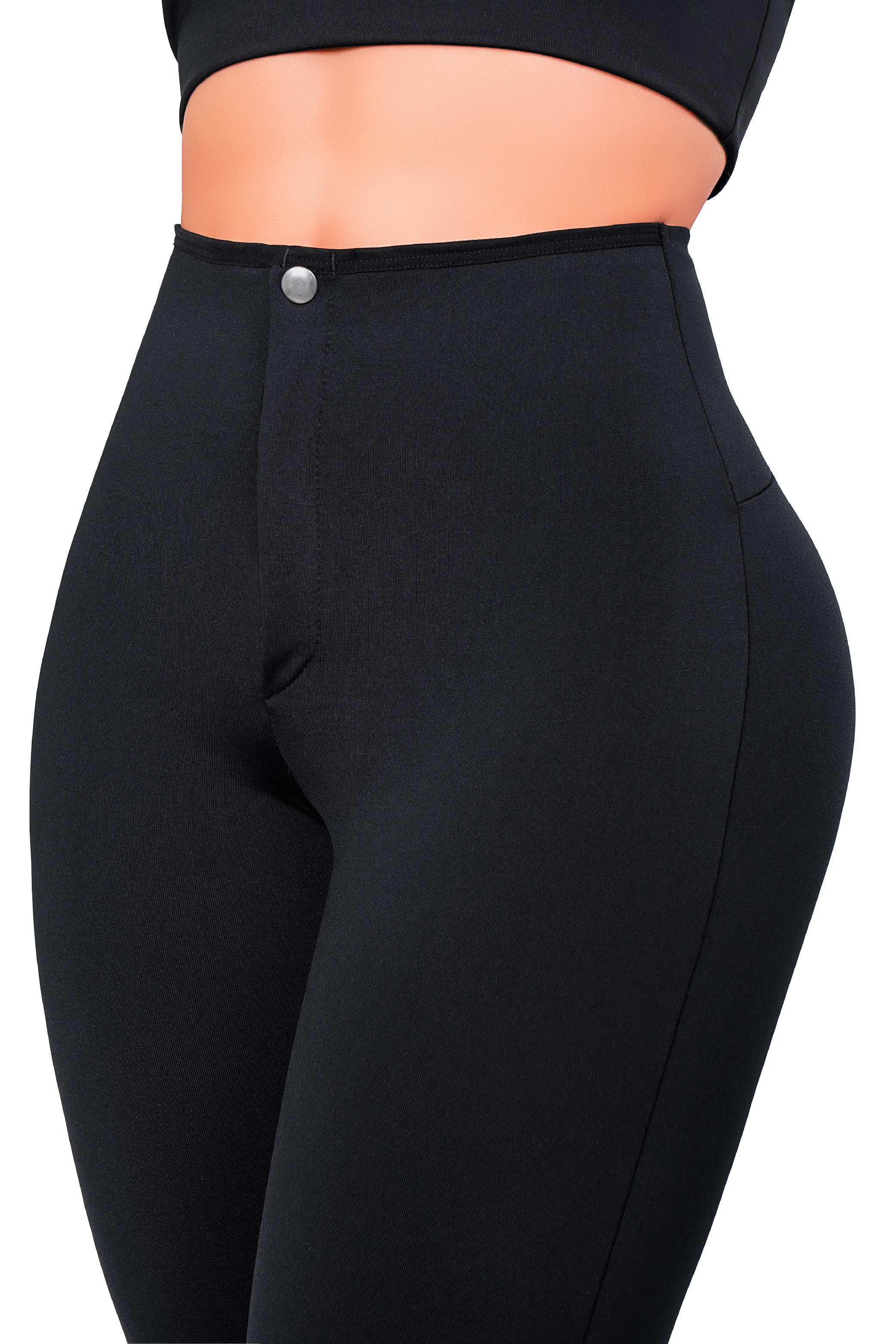 legging efecto cuero, legging moldeador con faja, legging skinny sin bolsillos, legging para outfits urbanos, control abdomen legging