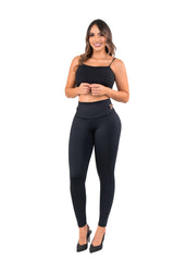 Legging Moldeador Efecto Cuero SMI1394 con Faja Interna y Detalle en Bota