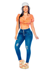 JEAN SMI3453 Skinny con cierres decorativos y efecto levantacola