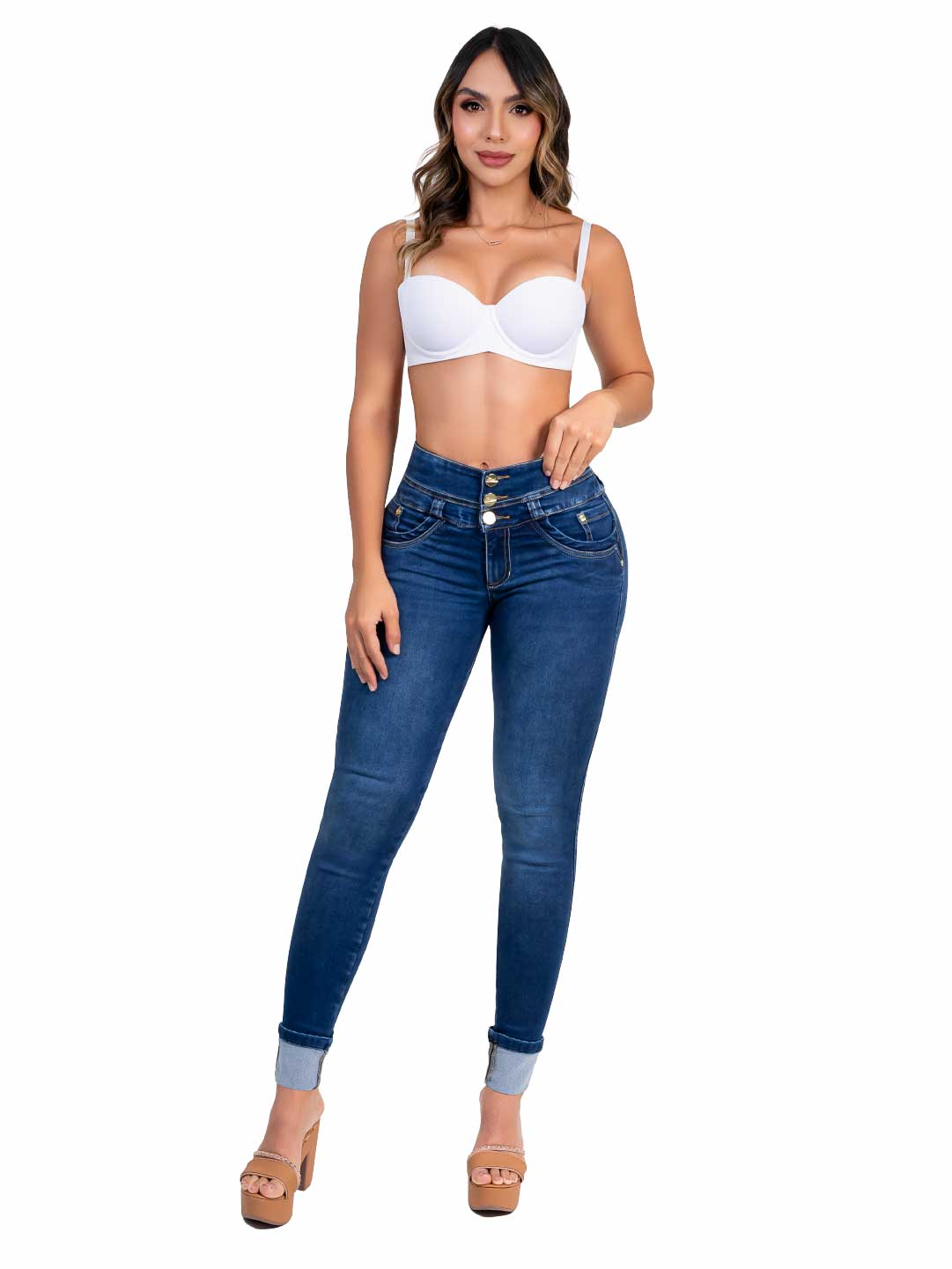 Jean Levanta Cola SMI3545 Azul Oscuro Efecto Seda Skinny