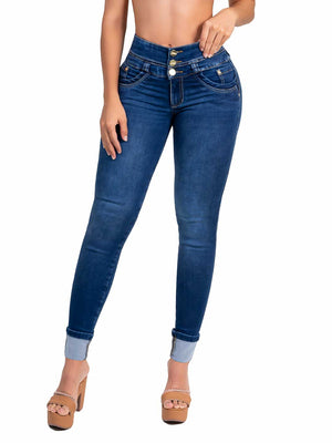 Jean Levanta Cola SMI3545 Azul Oscuro Efecto Seda Skinny