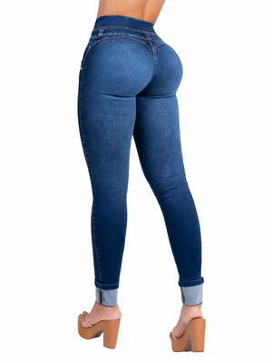 Jean Levanta Cola SMI3545 Azul Oscuro Efecto Seda Skinny