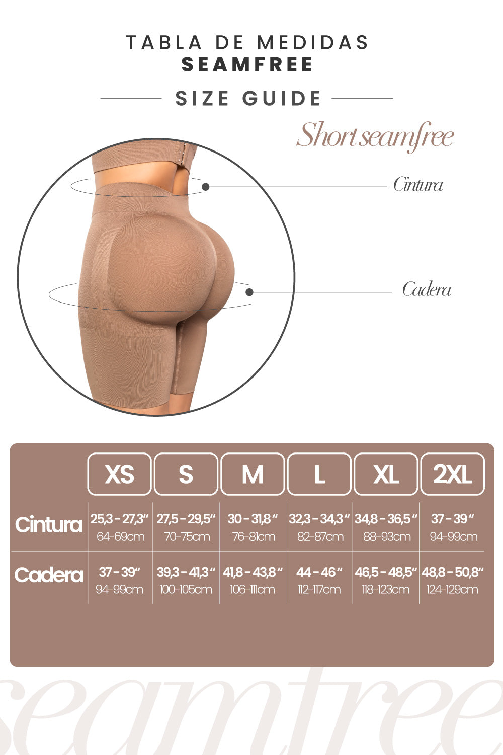 Panty Seamfree Black Stagmi, Push Up , Inviisble, tabla de medidas
