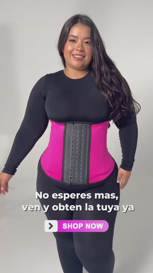 - Cinturilla térmica SMI2002 fucsia en látex con broches
- Vista frontal con compresión en abdomen alto, medio y bajo
- Diseño deportivo con efecto reductor y soporte lumbar
