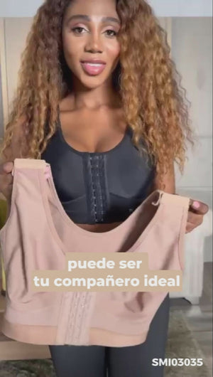 - Brasier postquirúrgico SMI03035 con broches múltiples
- Vista trasera de bra moldeador con cobertura alta
- Diseño sin costuras con soporte completo para busto y espalda
