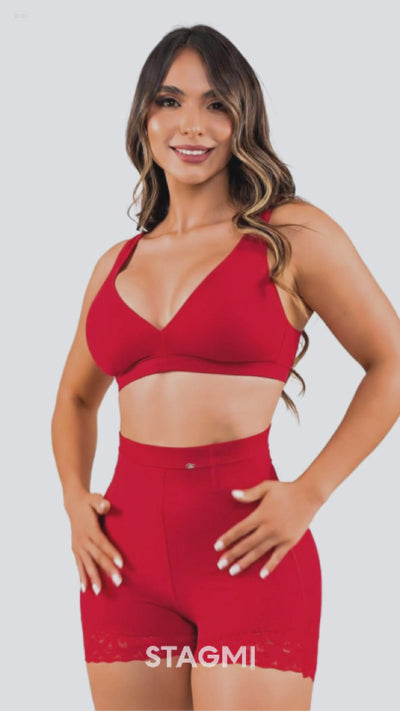 Set shapewear invisible rojo: bralette seamless, dos tangas ultrainvisibles y panty de control suave. Combo de 3 piezas Stagmi